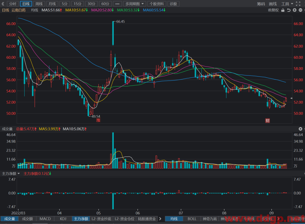 云南白药股票最新交易策略-2022.9.13