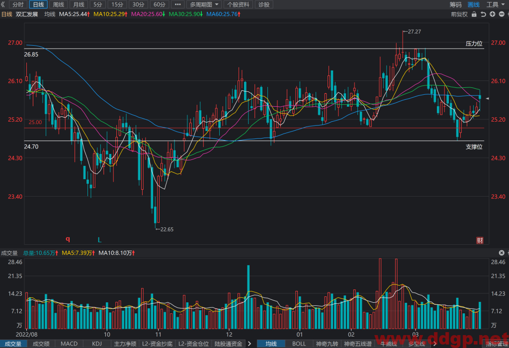 双汇发展股价趋势,目标价,止损价,支撑位,压力位预测和K线形态及财报分析-2023.3.29