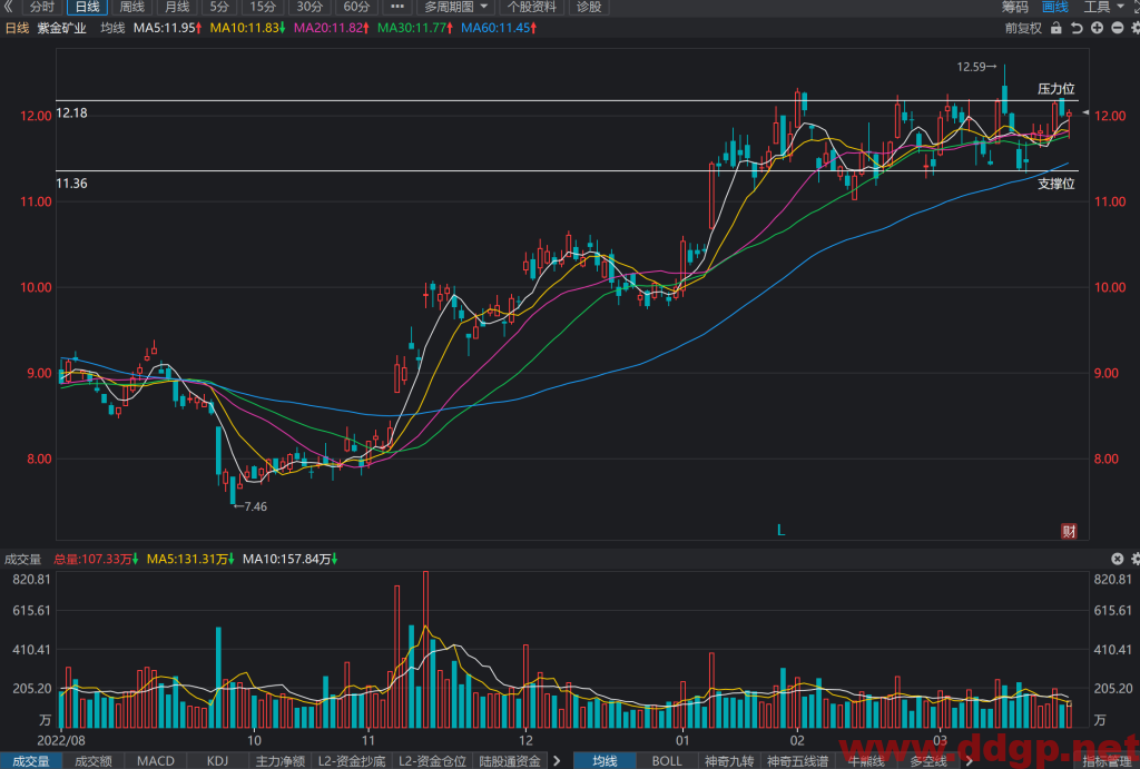 紫金矿业股价趋势,目标价,止损价,支撑位,压力位预测和K线形态及财报分析-2023.3.27
