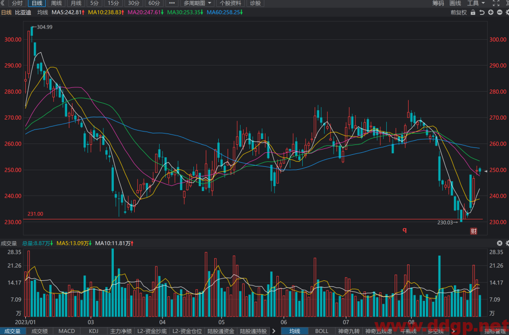 比亚迪股票行情,财务报表,走势图,目标价,技术分析-2023年8月31日