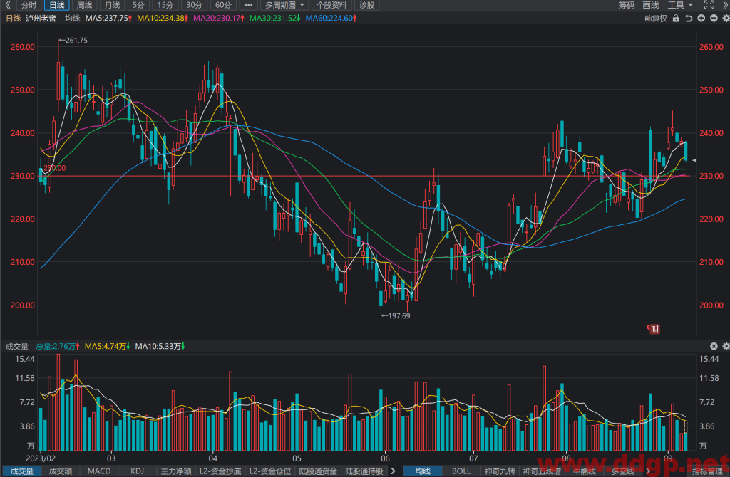 泸州老窖股票行情,财务报表,走势图,目标价,技术分析-2023年9月7日