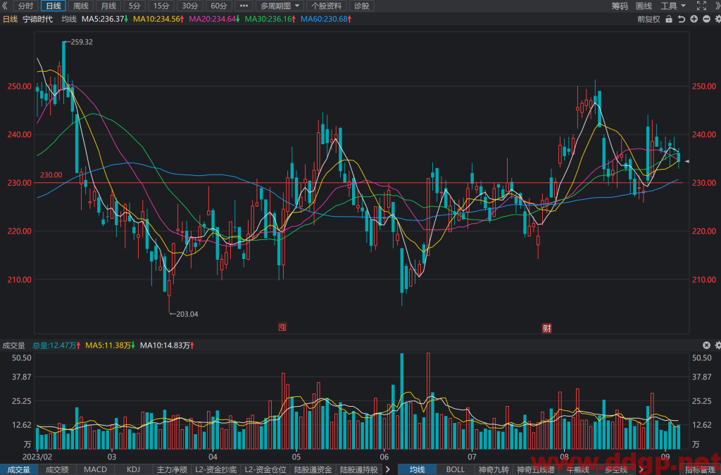 宁德时代股票行情,财务报表,走势图,目标价,技术分析-2023年9月6日